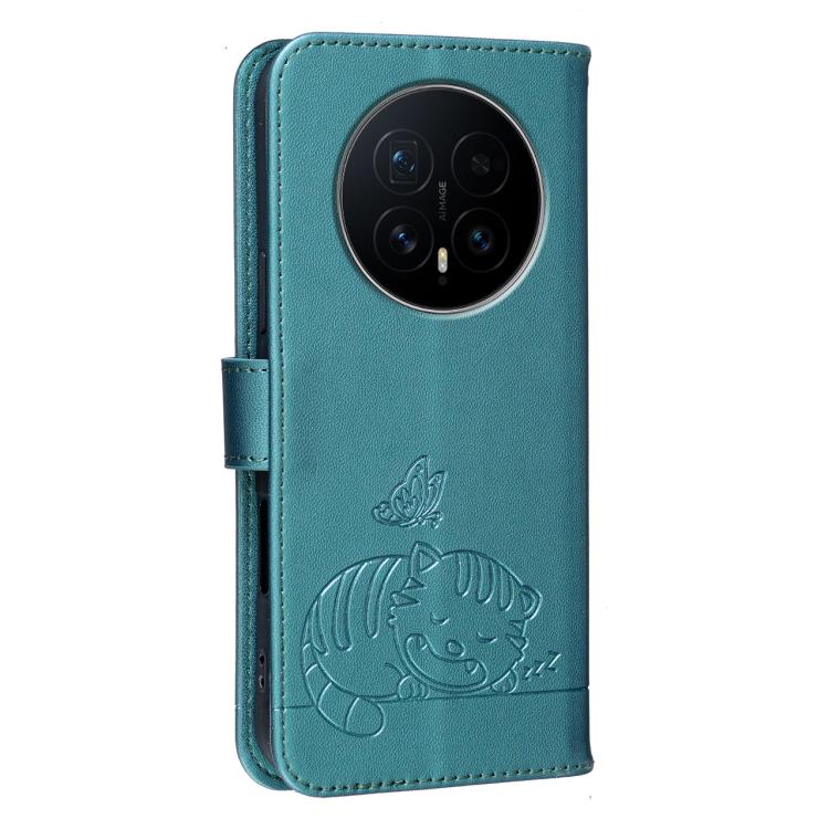 For Honor Magic8 Cat Butterfly Embossed RFID Vegan Leather Phone Case with Strap