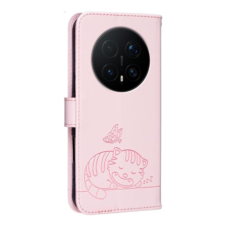 For Honor Magic8 Pro Cat Butterfly Embossed RFID Vegan Leather Phone Case with Strap