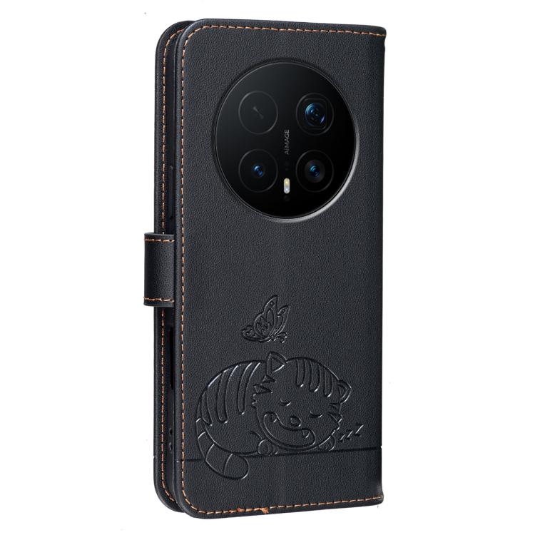 For Honor Magic8 Pro Cat Butterfly Embossed RFID Vegan Leather Phone Case with Strap