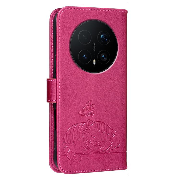 For Honor Magic8 Pro Cat Butterfly Embossed RFID Vegan Leather Phone Case with Strap