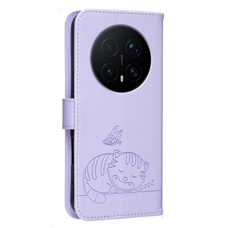 For Honor Magic8 Pro Cat Butterfly Embossed RFID Vegan Leather Phone Case with Strap