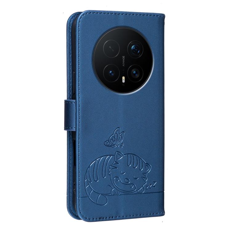 For Honor Magic8 Pro Cat Butterfly Embossed RFID Vegan Leather Phone Case with Strap