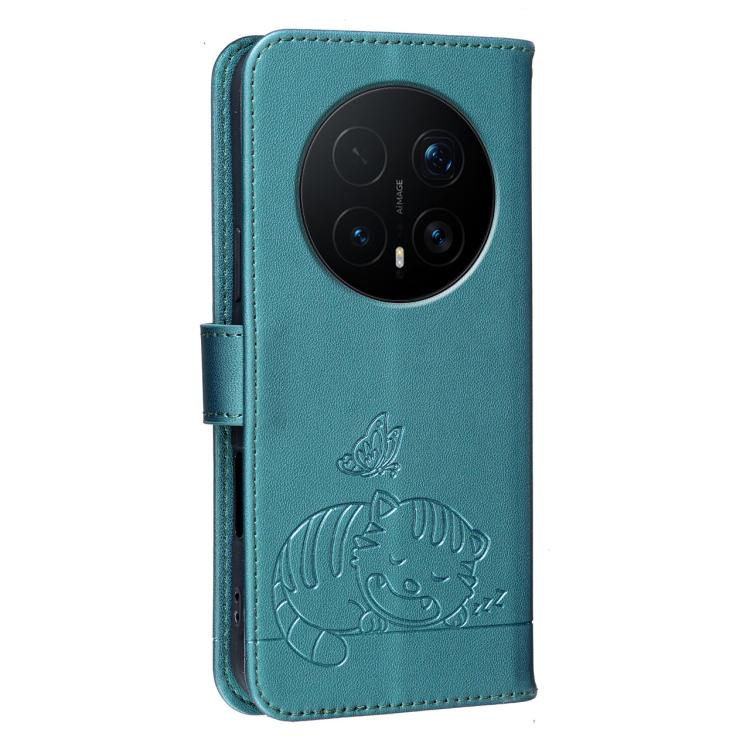 For Honor Magic8 Pro Cat Butterfly Embossed RFID Vegan Leather Phone Case with Strap
