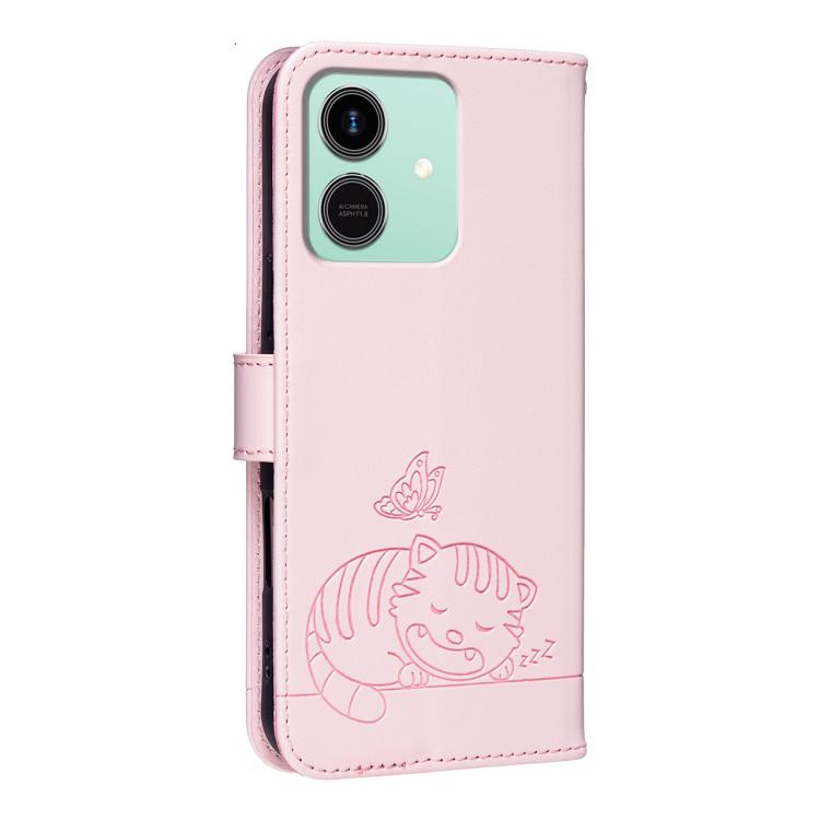 For Honor Play10 4G Cat Butterfly Embossed RFID Vegan Leather Phone Case with Strap