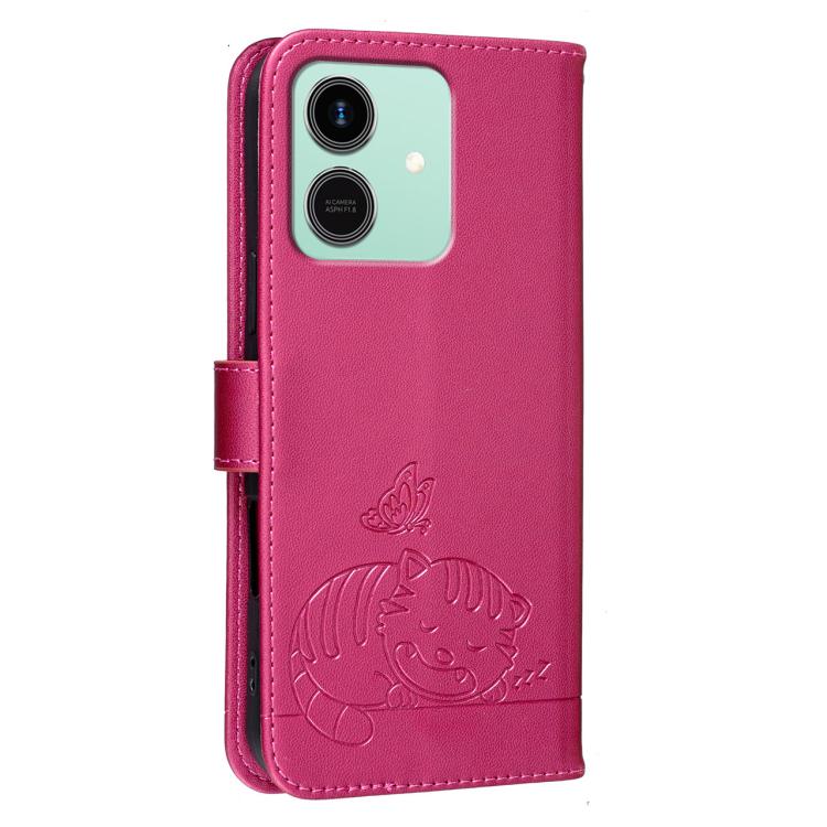 For Honor Play10 4G Cat Butterfly Embossed RFID Vegan Leather Phone Case with Strap