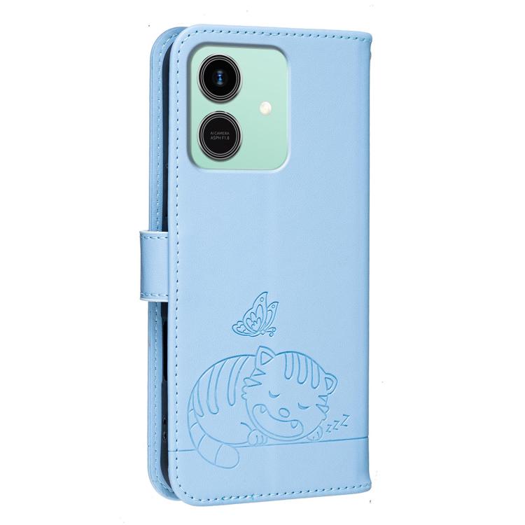 For Honor Play10 4G Cat Butterfly Embossed RFID Vegan Leather Phone Case with Strap