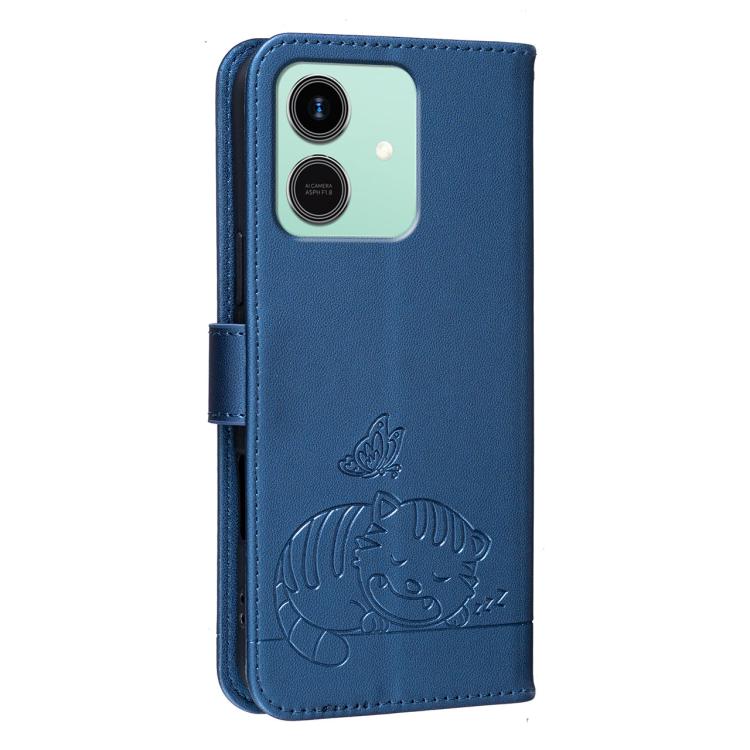 For Honor Play10 4G Cat Butterfly Embossed RFID Vegan Leather Phone Case with Strap