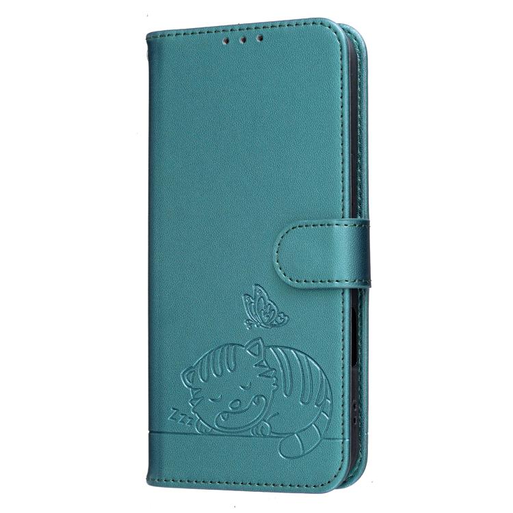For Honor Play10 4G Cat Butterfly Embossed RFID Vegan Leather Phone Case with Strap