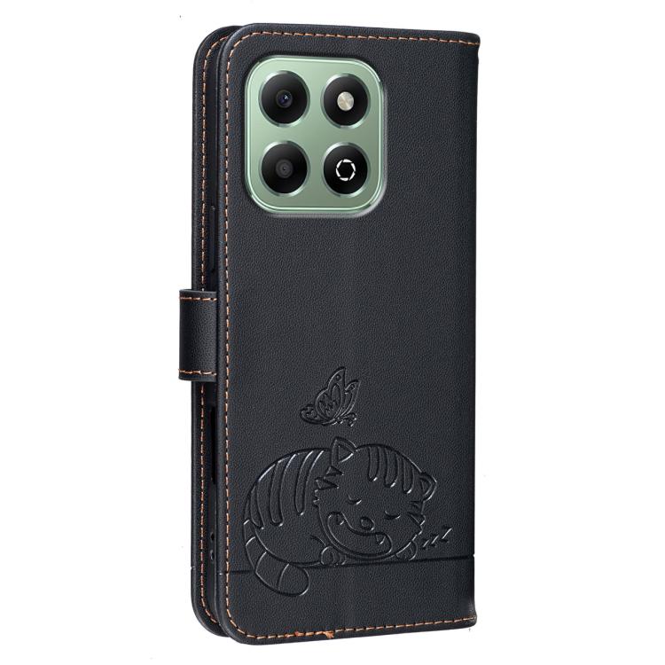 For Honor X6b 4G / X6a 4G Cat Butterfly Embossed RFID Vegan Leather Phone Case with Strap