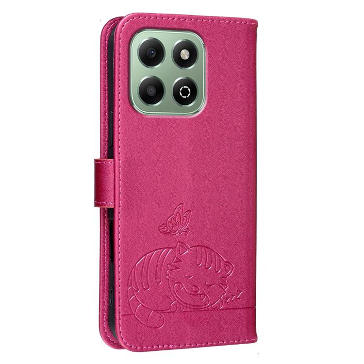 For Honor X6b 4G / X6a 4G Cat Butterfly Embossed RFID Vegan Leather Phone Case with Strap