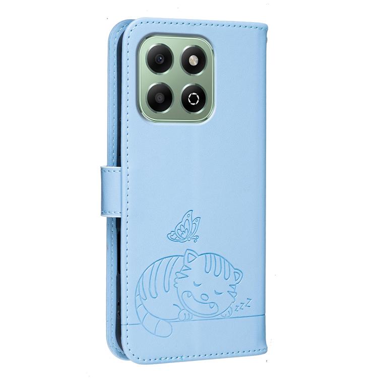 For Honor X6b 4G / X6a 4G Cat Butterfly Embossed RFID Vegan Leather Phone Case with Strap
