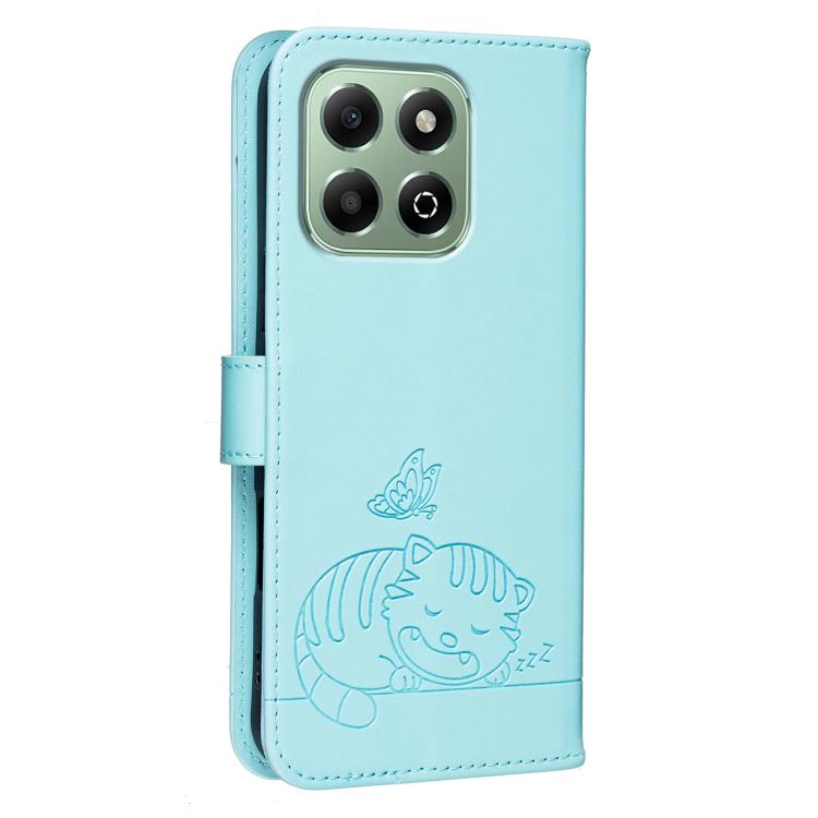For Honor X6b 4G / X6a 4G Cat Butterfly Embossed RFID Vegan Leather Phone Case with Strap
