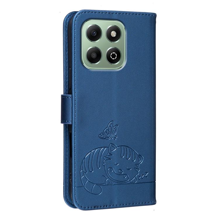 For Honor X6b 4G / X6a 4G Cat Butterfly Embossed RFID Vegan Leather Phone Case with Strap