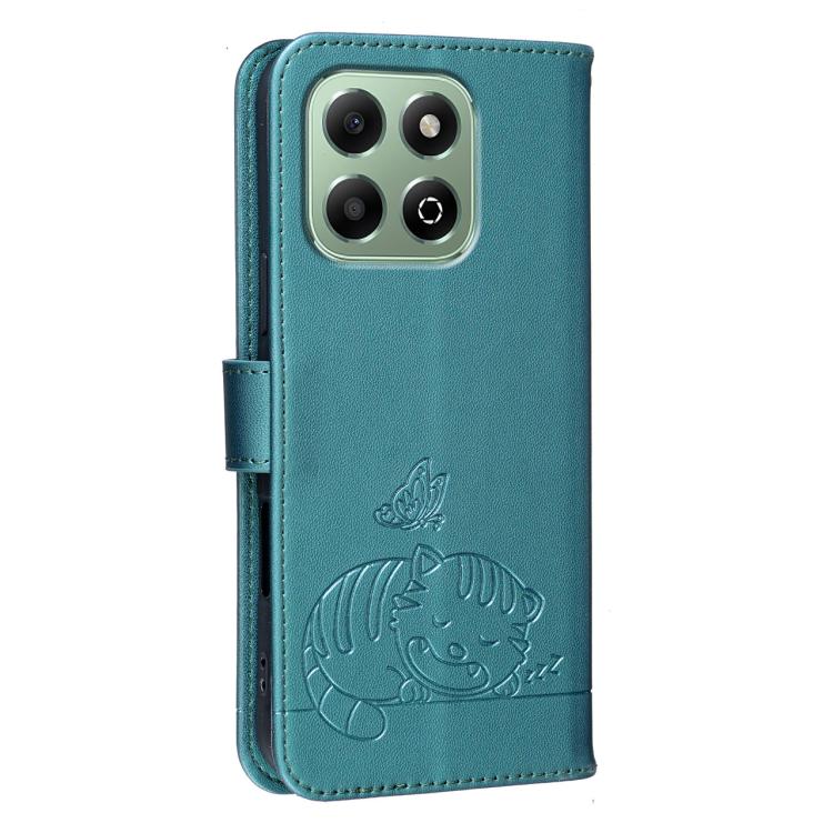 For Honor X6b 4G / X6a 4G Cat Butterfly Embossed RFID Vegan Leather Phone Case with Strap