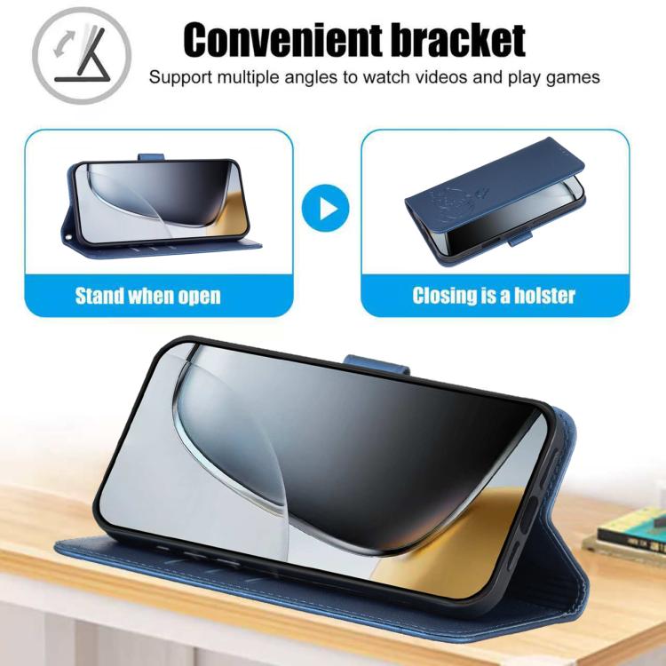 For Honor X8c 4G Cat Butterfly Embossed RFID Vegan Leather Phone Case with Strap