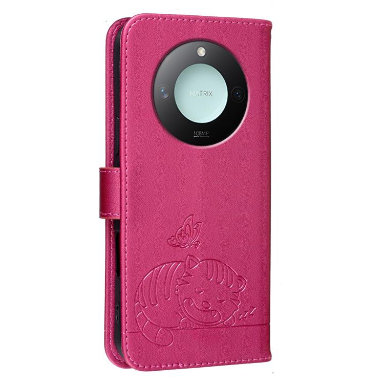 For Honor X9c Smart Cat Butterfly Embossed RFID Vegan Leather Phone Case with Strap
