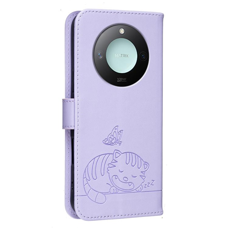 For Honor X9c Smart Cat Butterfly Embossed RFID Vegan Leather Phone Case with Strap