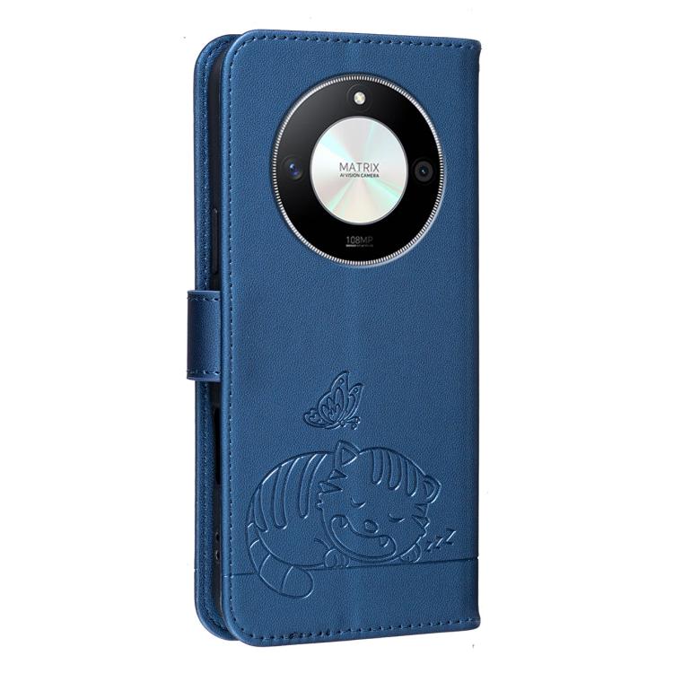 For Honor X50 / X50 Pro / Magic 6 Lite Cat Butterfly Embossed RFID Vegan Leather Phone Case with Strap