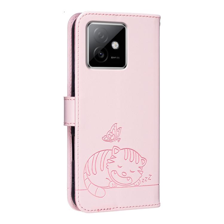 For Honor X60 GT Cat Butterfly Embossed RFID Vegan Leather Phone Case with Strap
