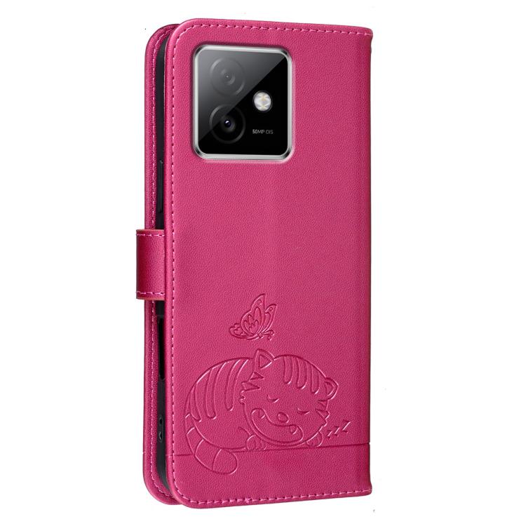For Honor X60 GT Cat Butterfly Embossed RFID Vegan Leather Phone Case with Strap
