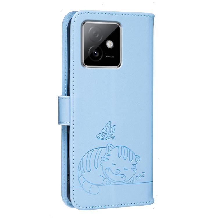 For Honor X60 GT Cat Butterfly Embossed RFID Vegan Leather Phone Case with Strap