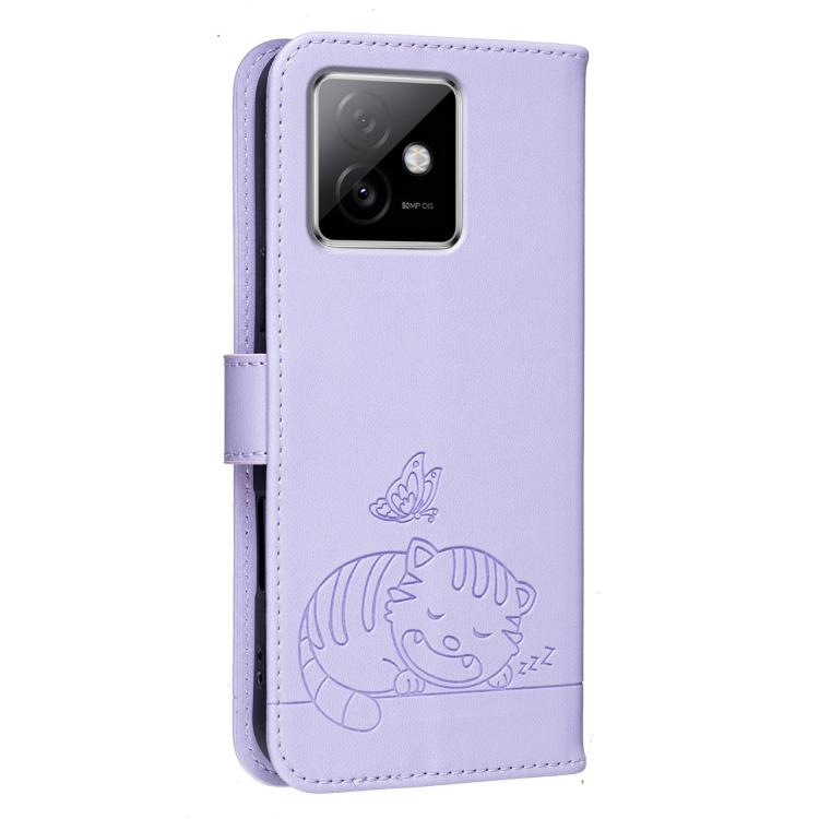 For Honor X60 GT Cat Butterfly Embossed RFID Vegan Leather Phone Case with Strap