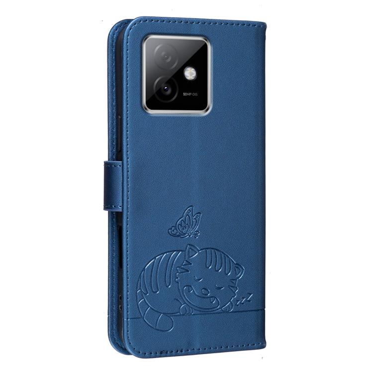 For Honor X60 GT Cat Butterfly Embossed RFID Vegan Leather Phone Case with Strap
