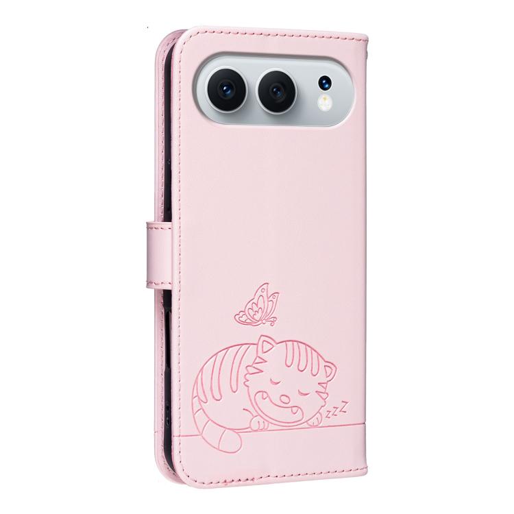 For Honor 500 Global 155.8mm Cat Butterfly Embossed RFID Vegan Leather Phone Case with Strap