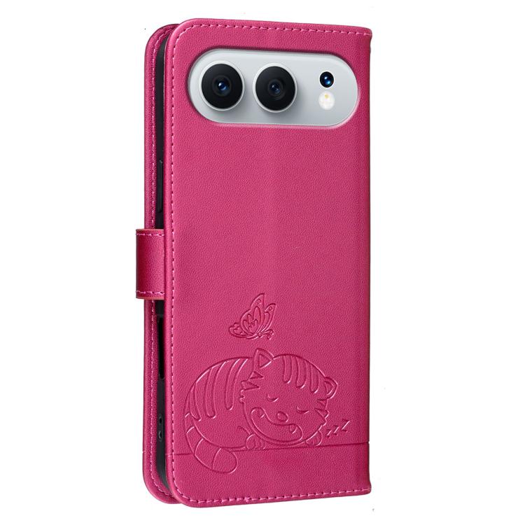For Honor 500 Global 155.8mm Cat Butterfly Embossed RFID Vegan Leather Phone Case with Strap