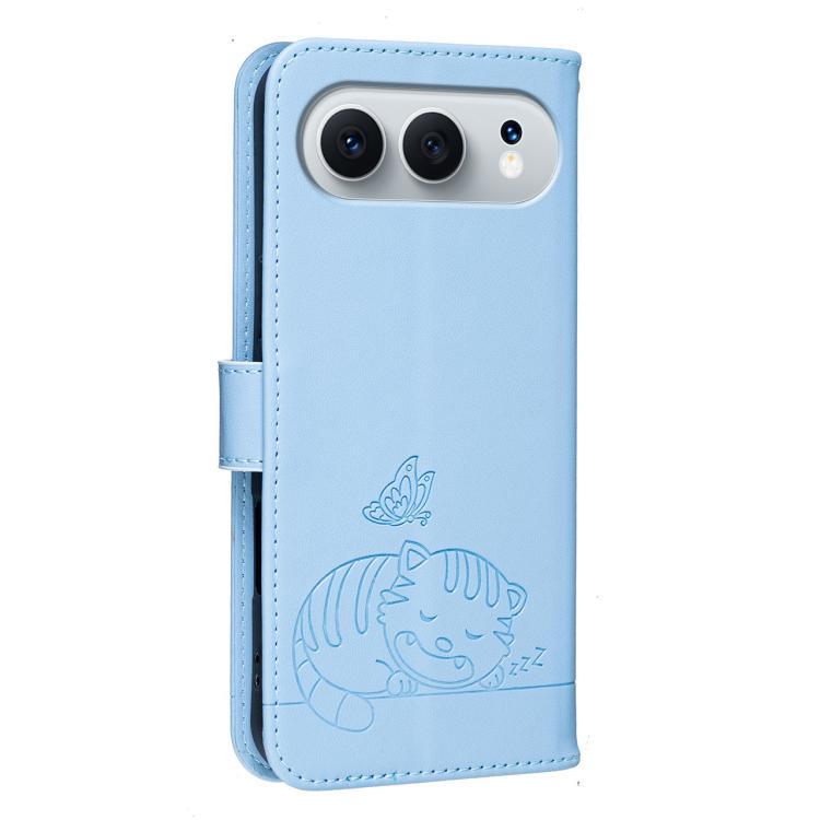 For Honor 500 Global 155.8mm Cat Butterfly Embossed RFID Vegan Leather Phone Case with Strap