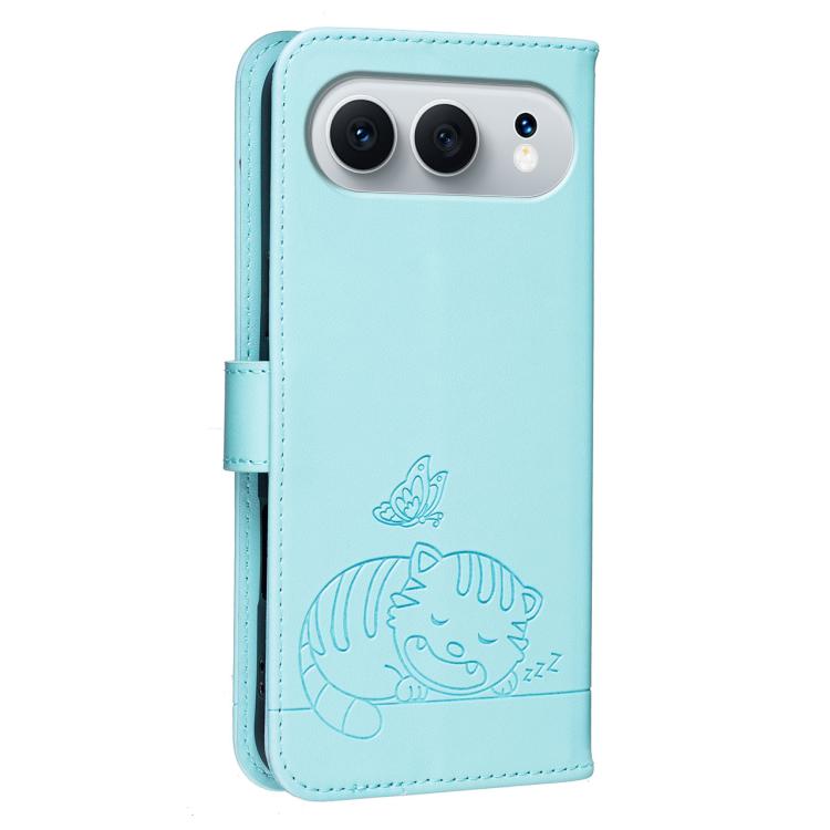For Honor 500 Global 155.8mm Cat Butterfly Embossed RFID Vegan Leather Phone Case with Strap
