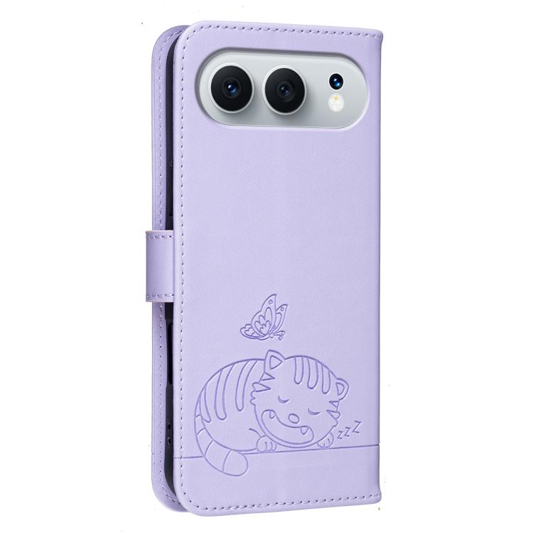 For Honor 500 Global 155.8mm Cat Butterfly Embossed RFID Vegan Leather Phone Case with Strap