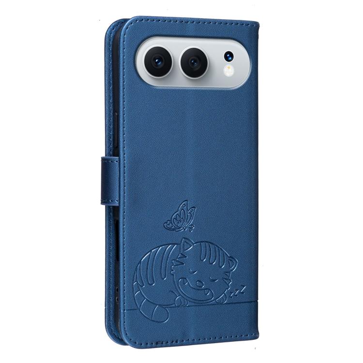 For Honor 500 Global 155.8mm Cat Butterfly Embossed RFID Vegan Leather Phone Case with Strap