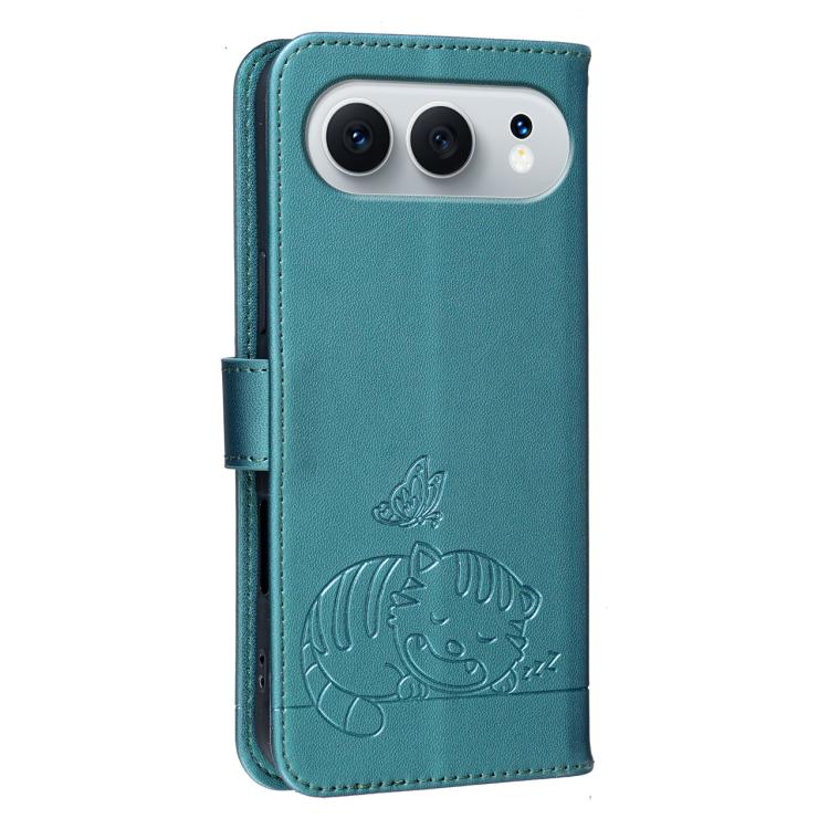 For Honor 500 Global 155.8mm Cat Butterfly Embossed RFID Vegan Leather Phone Case with Strap