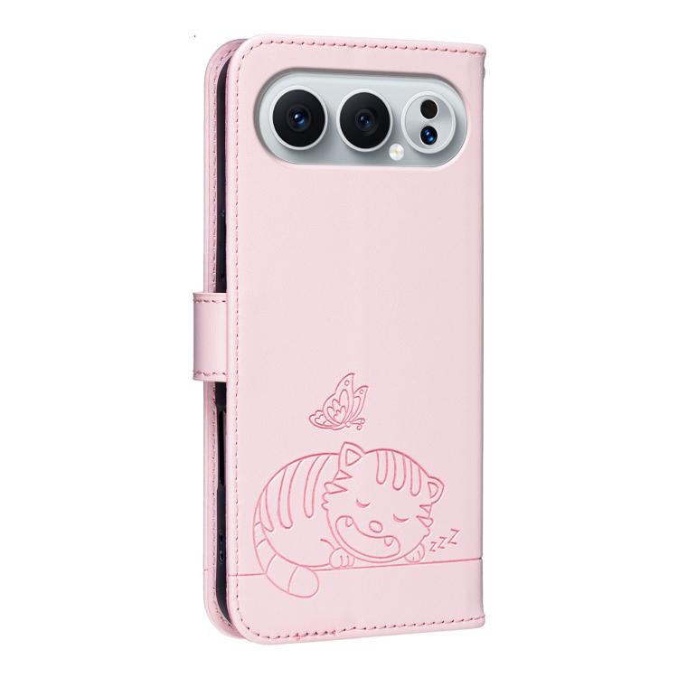 For Honor 500 Pro Global 155.8mm Cat Butterfly Embossed RFID Vegan Leather Phone Case with Strap
