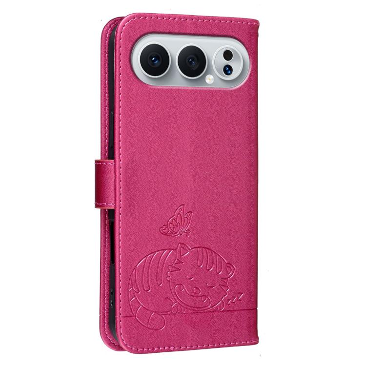 For Honor 500 Pro Global 155.8mm Cat Butterfly Embossed RFID Vegan Leather Phone Case with Strap
