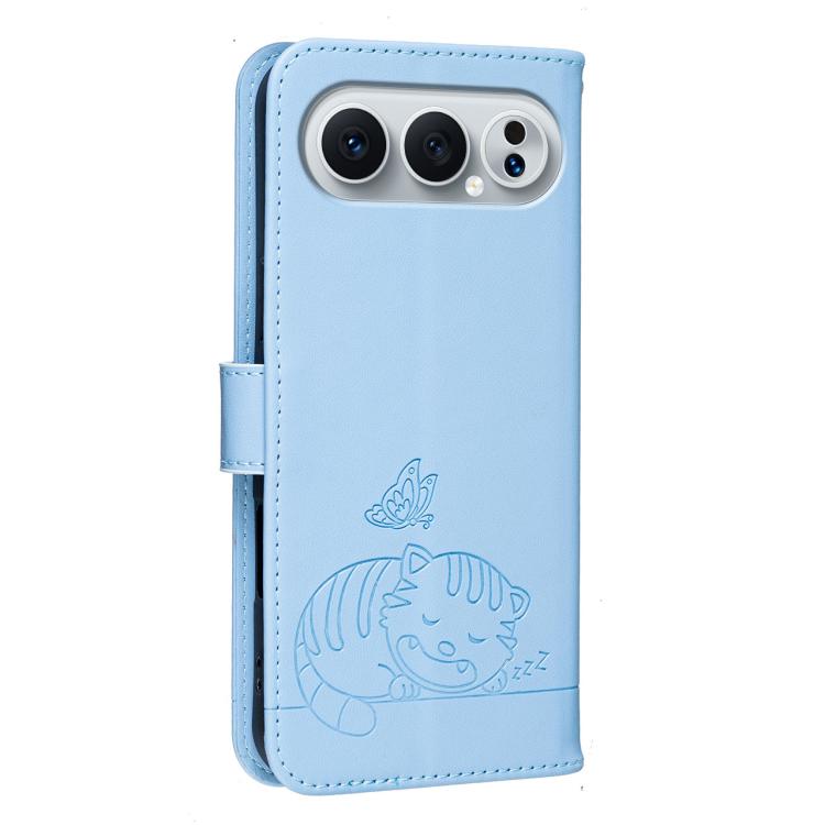 For Honor 500 Pro Global 155.8mm Cat Butterfly Embossed RFID Vegan Leather Phone Case with Strap