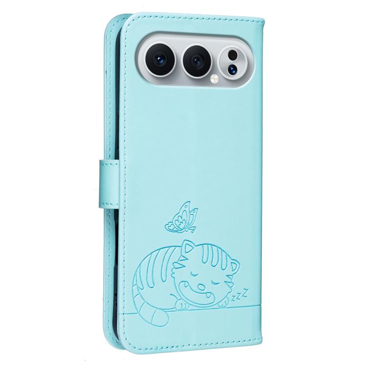 For Honor 500 Pro Global 155.8mm Cat Butterfly Embossed RFID Vegan Leather Phone Case with Strap