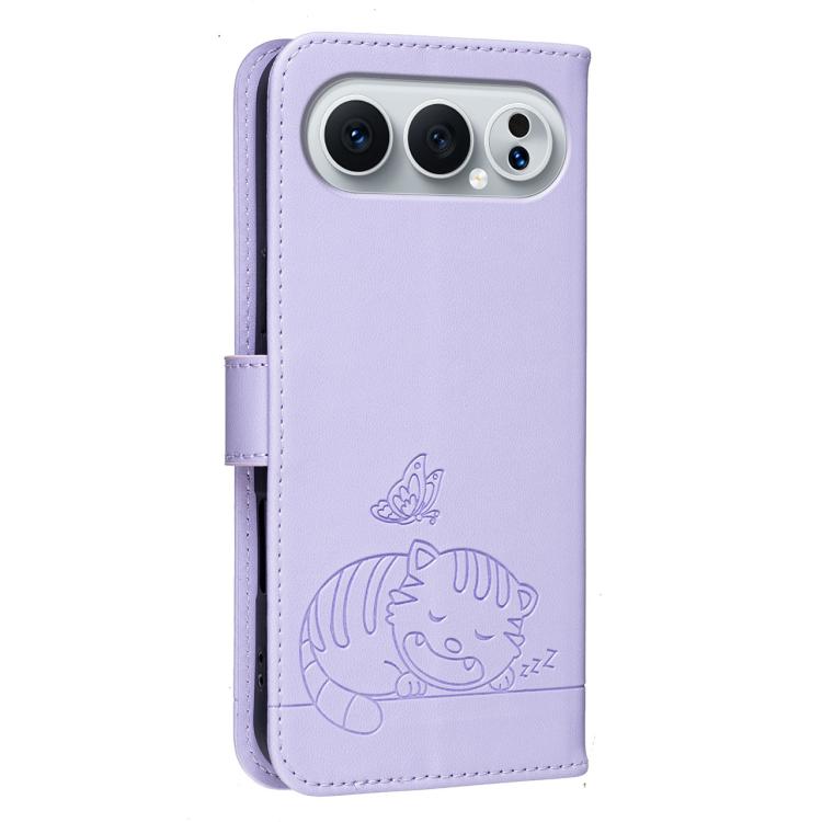 For Honor 500 Pro Global 155.8mm Cat Butterfly Embossed RFID Vegan Leather Phone Case with Strap