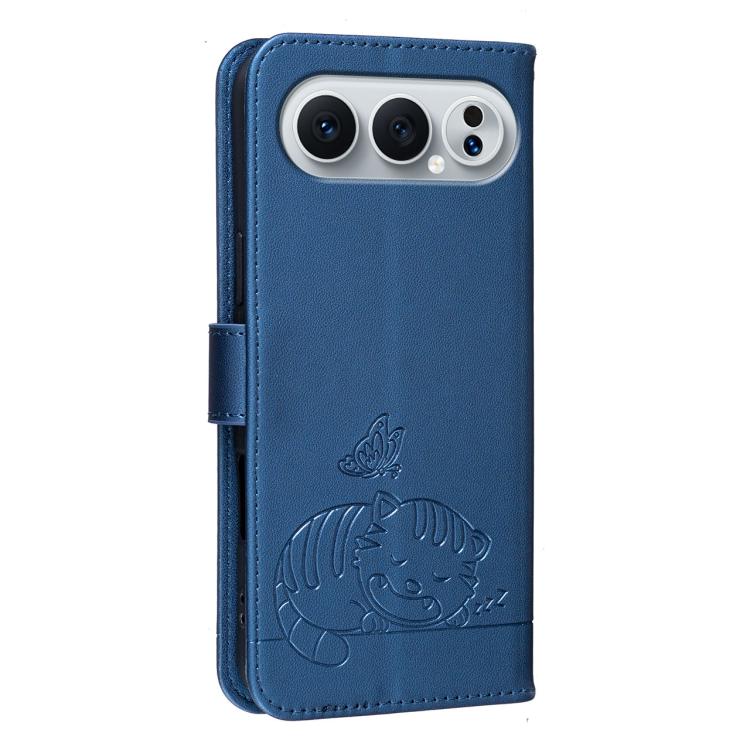 For Honor 500 Pro Global 155.8mm Cat Butterfly Embossed RFID Vegan Leather Phone Case with Strap