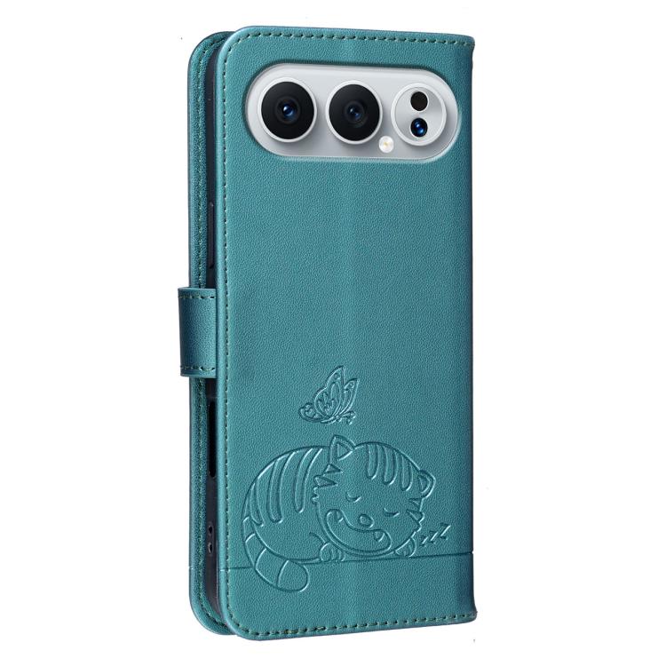 For Honor 500 Pro Global 155.8mm Cat Butterfly Embossed RFID Vegan Leather Phone Case with Strap