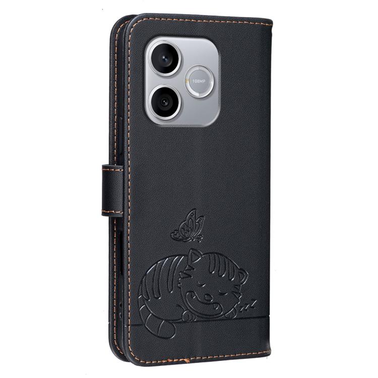 For Honor 600 Lite Global Cat Butterfly Embossed RFID Vegan Leather Phone Case with Strap