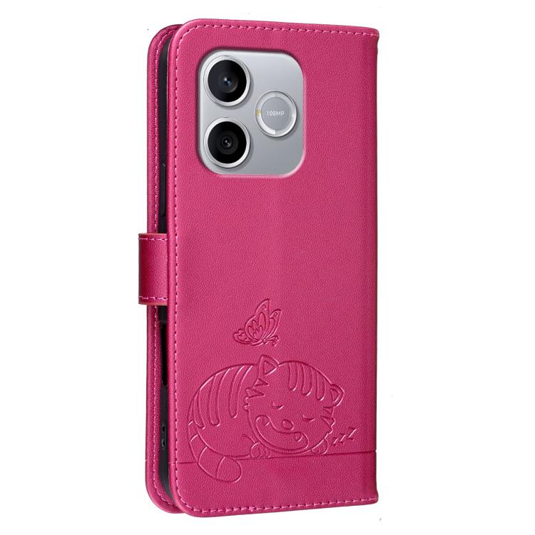 For Honor 600 Lite Global Cat Butterfly Embossed RFID Vegan Leather Phone Case with Strap
