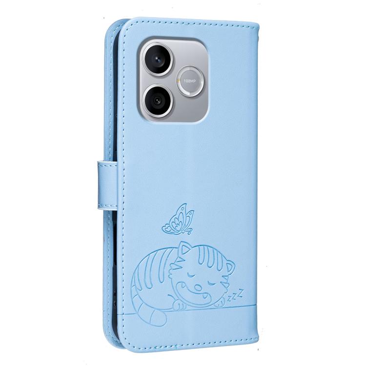 For Honor 600 Lite Global Cat Butterfly Embossed RFID Vegan Leather Phone Case with Strap