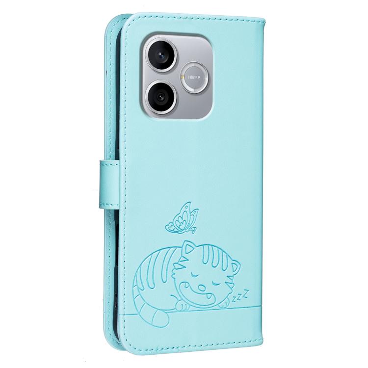 For Honor 600 Lite Global Cat Butterfly Embossed RFID Vegan Leather Phone Case with Strap