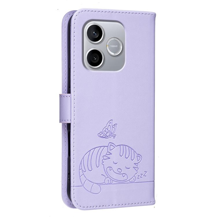 For Honor 600 Lite Global Cat Butterfly Embossed RFID Vegan Leather Phone Case with Strap