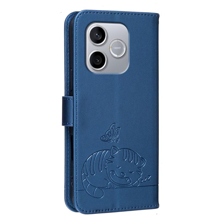 For Honor 600 Lite Global Cat Butterfly Embossed RFID Vegan Leather Phone Case with Strap
