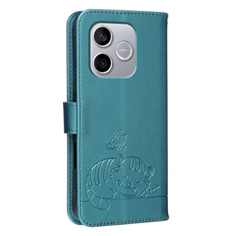 For Honor 600 Lite Global Cat Butterfly Embossed RFID Vegan Leather Phone Case with Strap