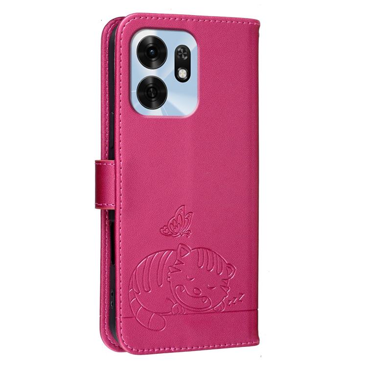 For Honor Play 60A 5G Cat Butterfly Embossed RFID Vegan Leather Phone Case with Strap