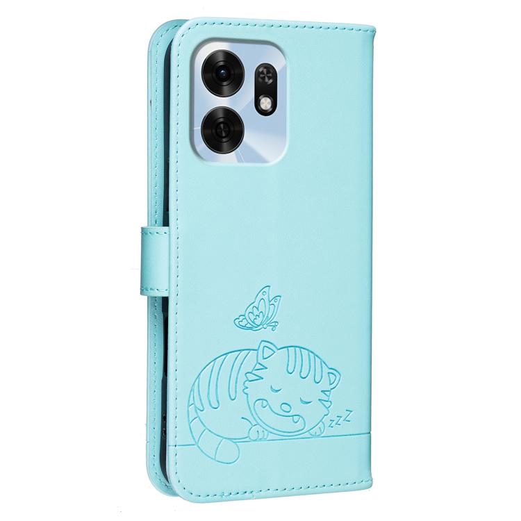 For Honor Play 60A 5G Cat Butterfly Embossed RFID Vegan Leather Phone Case with Strap